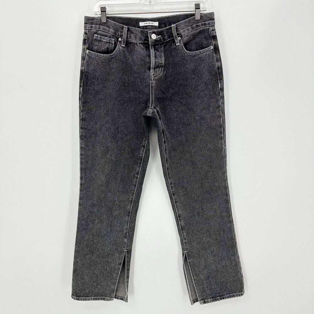 Pacsun Womens Jeans 28 Charcoal Gray Low Rise Straight Leg Slit Hem Y2K-Style